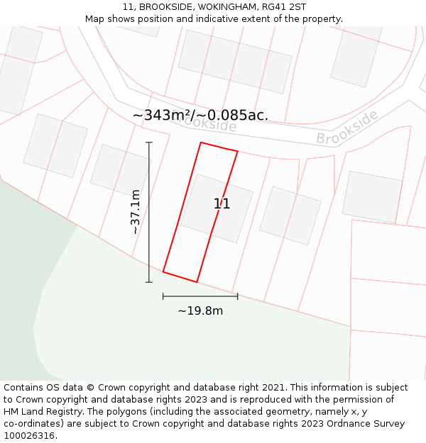 11, BROOKSIDE, WOKINGHAM, RG41 2ST: Plot and title map