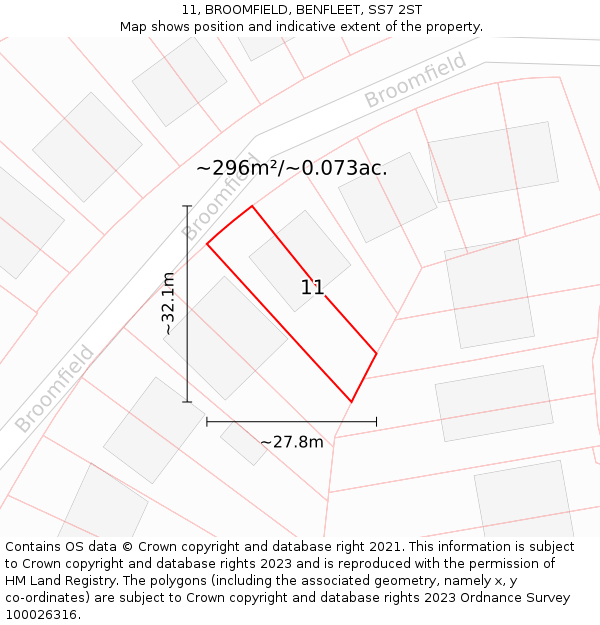 11, BROOMFIELD, BENFLEET, SS7 2ST: Plot and title map