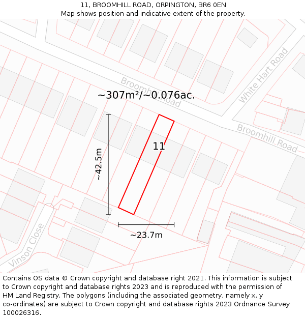 11, BROOMHILL ROAD, ORPINGTON, BR6 0EN: Plot and title map