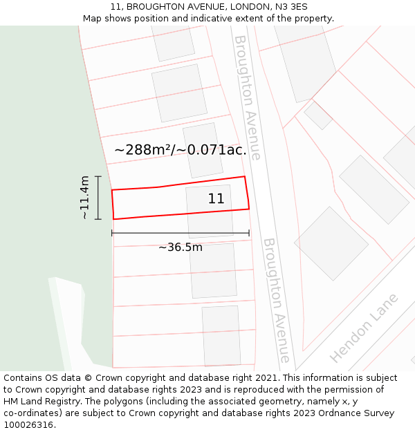 11, BROUGHTON AVENUE, LONDON, N3 3ES: Plot and title map