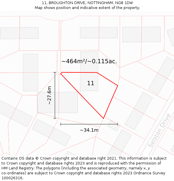 11, BROUGHTON DRIVE, NOTTINGHAM, NG8 1DW: Plot and title map