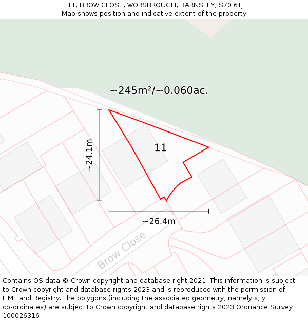 11, BROW CLOSE, WORSBROUGH, BARNSLEY, S70 6TJ: Plot and title map