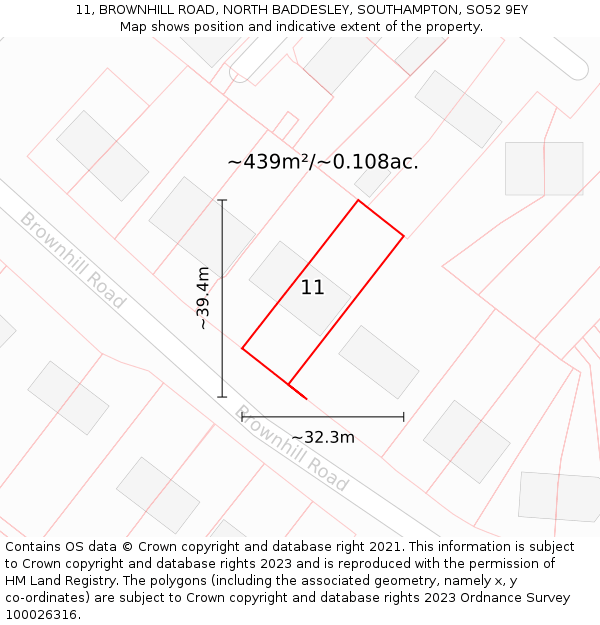 11, BROWNHILL ROAD, NORTH BADDESLEY, SOUTHAMPTON, SO52 9EY: Plot and title map