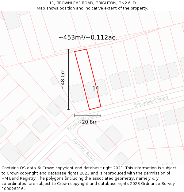 11, BROWNLEAF ROAD, BRIGHTON, BN2 6LD: Plot and title map