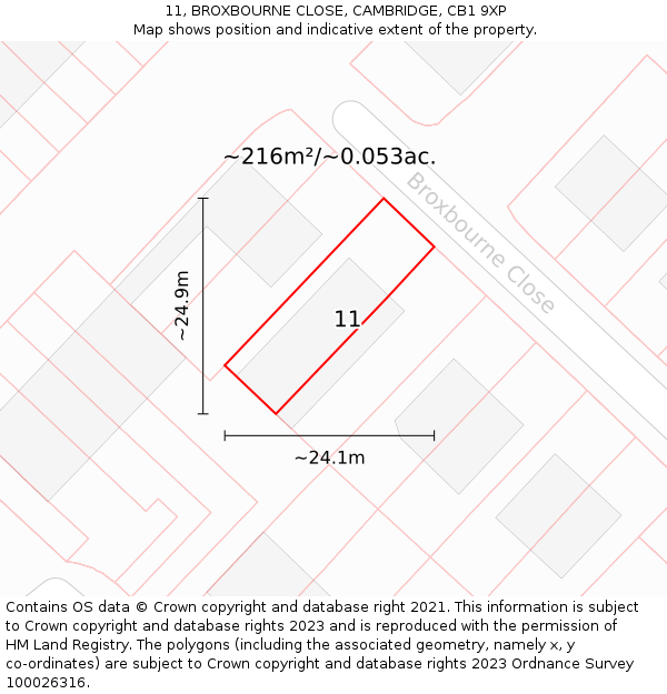 11, BROXBOURNE CLOSE, CAMBRIDGE, CB1 9XP: Plot and title map