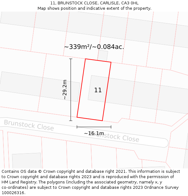 11, BRUNSTOCK CLOSE, CARLISLE, CA3 0HL: Plot and title map