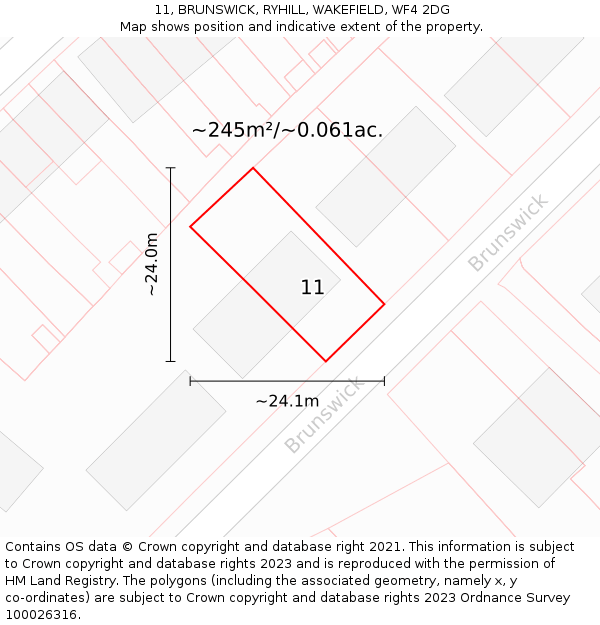 11, BRUNSWICK, RYHILL, WAKEFIELD, WF4 2DG: Plot and title map