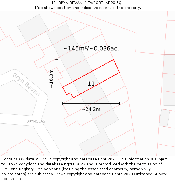 11, BRYN BEVAN, NEWPORT, NP20 5QH: Plot and title map