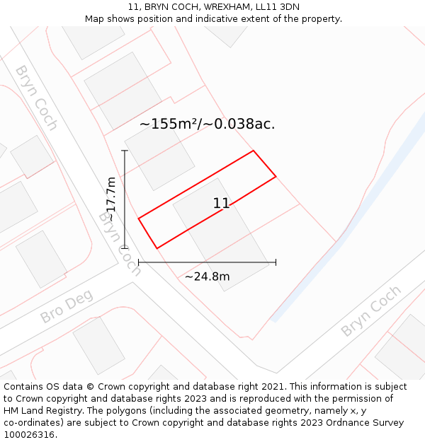 11, BRYN COCH, WREXHAM, LL11 3DN: Plot and title map