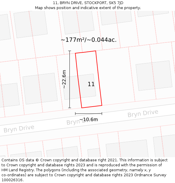 11, BRYN DRIVE, STOCKPORT, SK5 7JD: Plot and title map