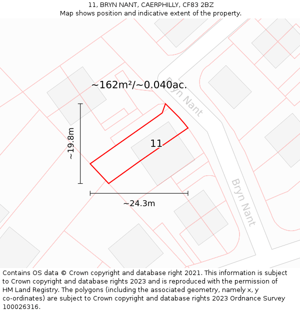 11, BRYN NANT, CAERPHILLY, CF83 2BZ: Plot and title map