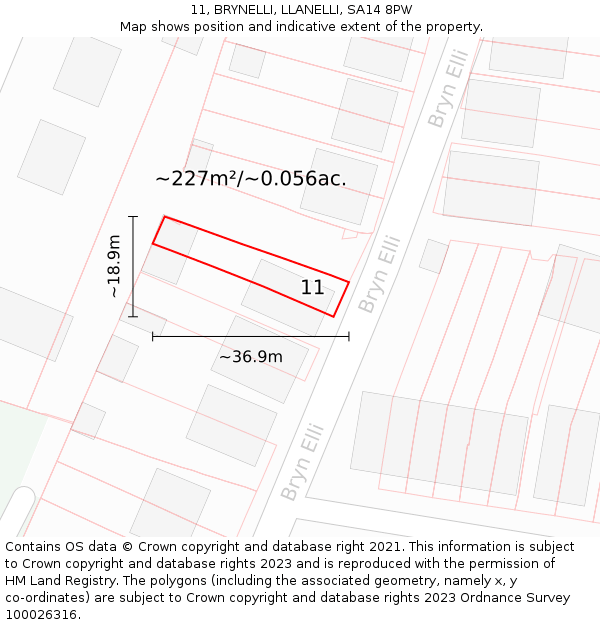 11, BRYNELLI, LLANELLI, SA14 8PW: Plot and title map