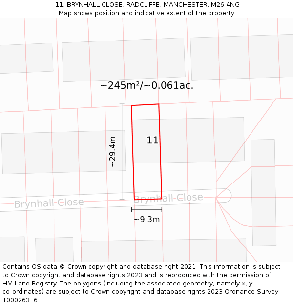 11, BRYNHALL CLOSE, RADCLIFFE, MANCHESTER, M26 4NG: Plot and title map