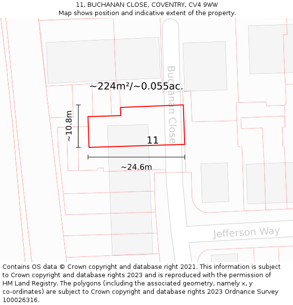 11, BUCHANAN CLOSE, COVENTRY, CV4 9WW: Plot and title map