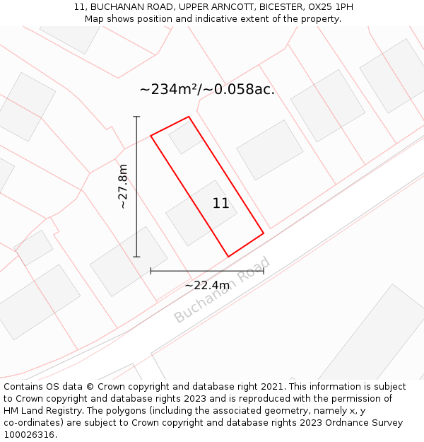 11, BUCHANAN ROAD, UPPER ARNCOTT, BICESTER, OX25 1PH: Plot and title map