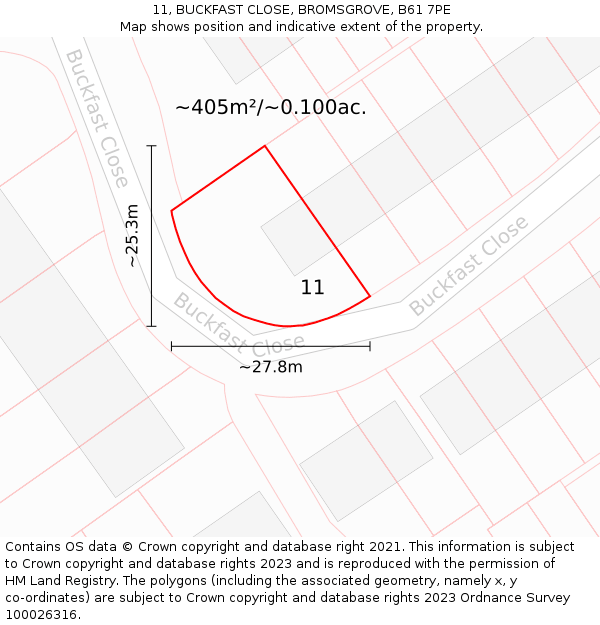 11, BUCKFAST CLOSE, BROMSGROVE, B61 7PE: Plot and title map