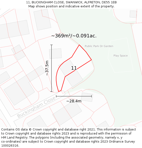 11, BUCKINGHAM CLOSE, SWANWICK, ALFRETON, DE55 1EB: Plot and title map