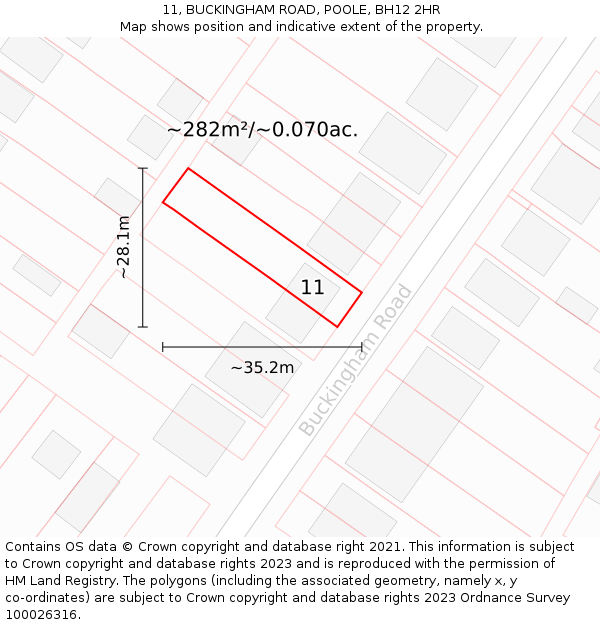 11, BUCKINGHAM ROAD, POOLE, BH12 2HR: Plot and title map