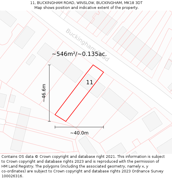 11, BUCKINGHAM ROAD, WINSLOW, BUCKINGHAM, MK18 3DT: Plot and title map