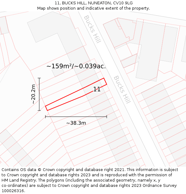 11, BUCKS HILL, NUNEATON, CV10 9LG: Plot and title map