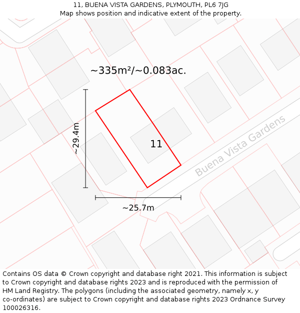 11, BUENA VISTA GARDENS, PLYMOUTH, PL6 7JG: Plot and title map