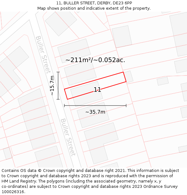 11, BULLER STREET, DERBY, DE23 6PP: Plot and title map