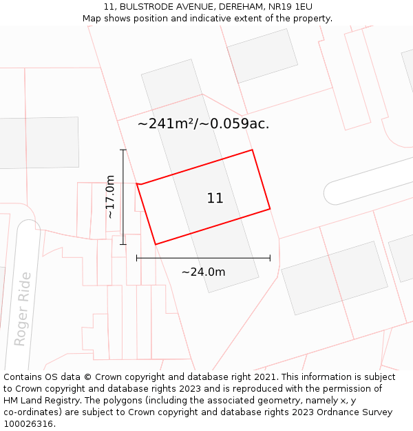 11, BULSTRODE AVENUE, DEREHAM, NR19 1EU: Plot and title map