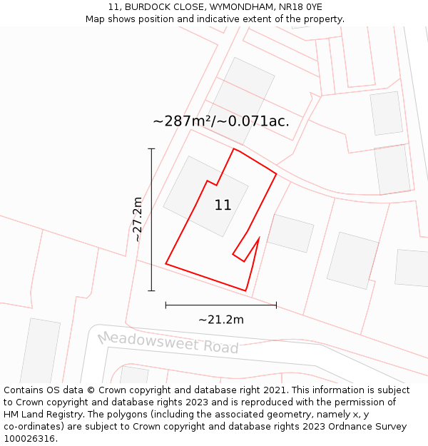 11, BURDOCK CLOSE, WYMONDHAM, NR18 0YE: Plot and title map
