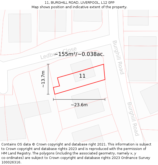 11, BURGHILL ROAD, LIVERPOOL, L12 0PP: Plot and title map