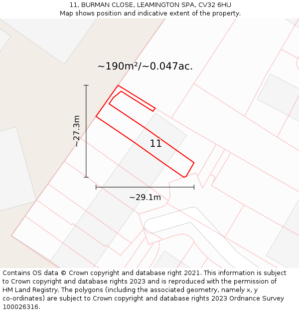 11, BURMAN CLOSE, LEAMINGTON SPA, CV32 6HU: Plot and title map