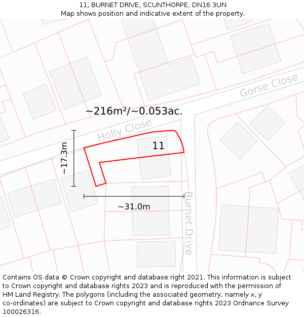11, BURNET DRIVE, SCUNTHORPE, DN16 3UN: Plot and title map