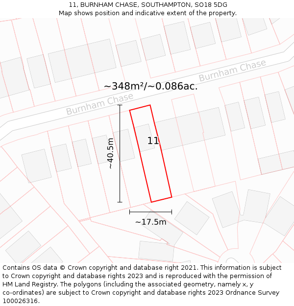11, BURNHAM CHASE, SOUTHAMPTON, SO18 5DG: Plot and title map