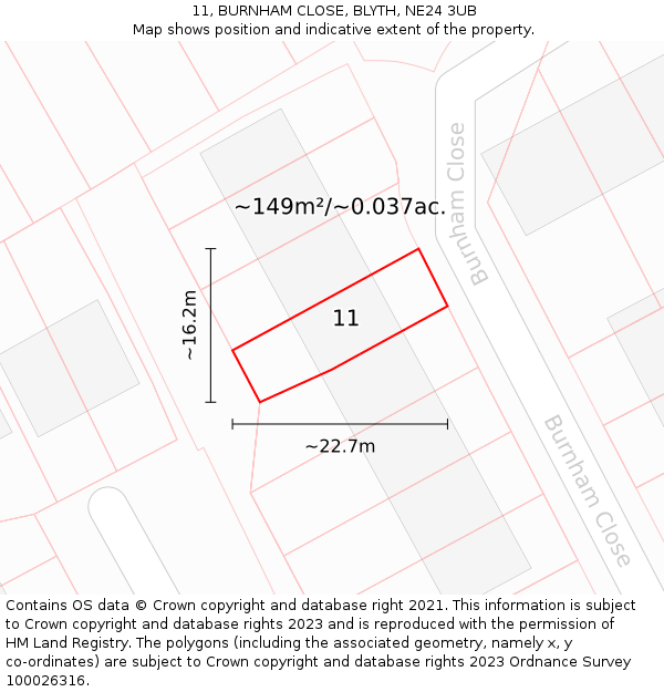 11, BURNHAM CLOSE, BLYTH, NE24 3UB: Plot and title map