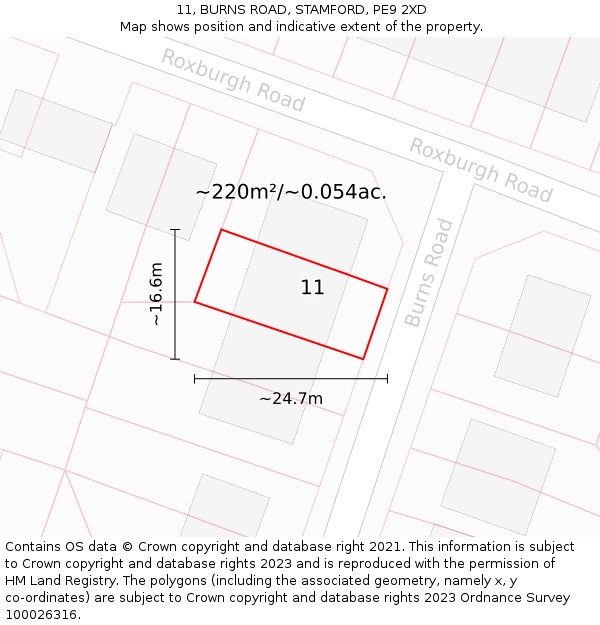 11, BURNS ROAD, STAMFORD, PE9 2XD: Plot and title map