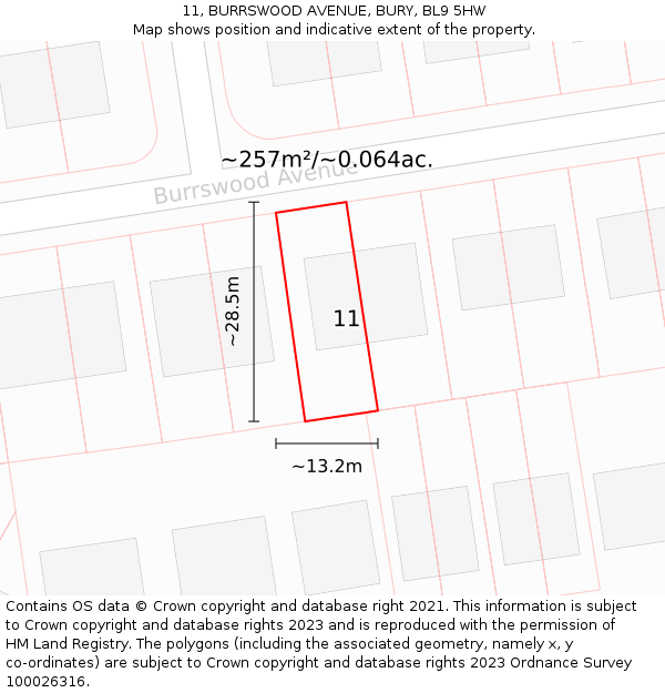 11, BURRSWOOD AVENUE, BURY, BL9 5HW: Plot and title map