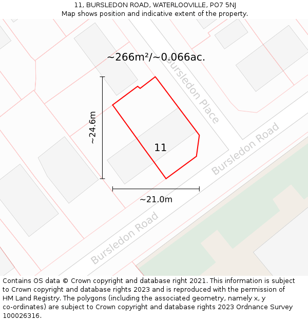 11, BURSLEDON ROAD, WATERLOOVILLE, PO7 5NJ: Plot and title map