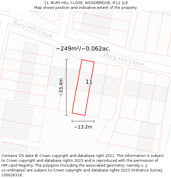 11, BURY HILL CLOSE, WOODBRIDGE, IP12 1LE: Plot and title map