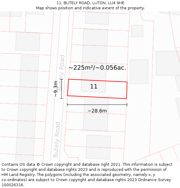 11, BUTELY ROAD, LUTON, LU4 9HE: Plot and title map