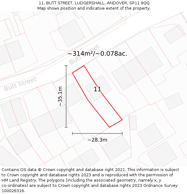 11, BUTT STREET, LUDGERSHALL, ANDOVER, SP11 9QQ: Plot and title map