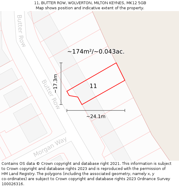 11, BUTTER ROW, WOLVERTON, MILTON KEYNES, MK12 5GB: Plot and title map