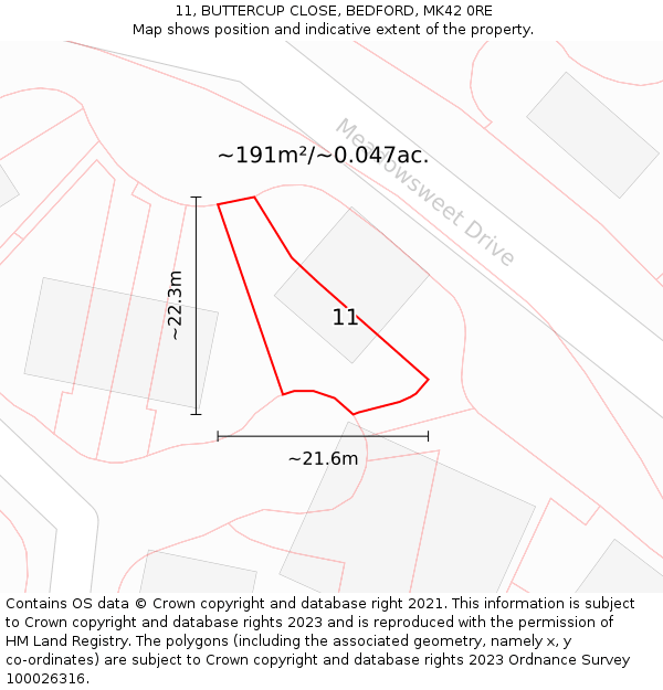 11, BUTTERCUP CLOSE, BEDFORD, MK42 0RE: Plot and title map