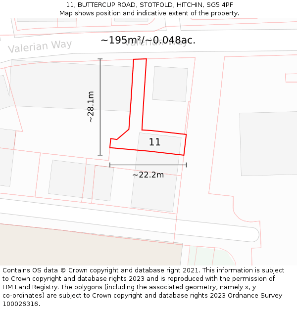11, BUTTERCUP ROAD, STOTFOLD, HITCHIN, SG5 4PF: Plot and title map
