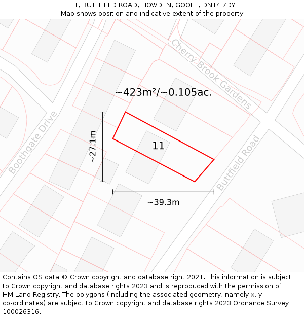 11, BUTTFIELD ROAD, HOWDEN, GOOLE, DN14 7DY: Plot and title map