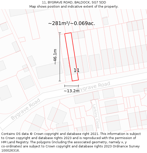 11, BYGRAVE ROAD, BALDOCK, SG7 5DD: Plot and title map