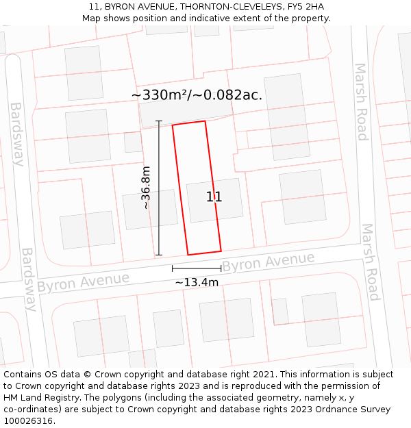 11, BYRON AVENUE, THORNTON-CLEVELEYS, FY5 2HA: Plot and title map