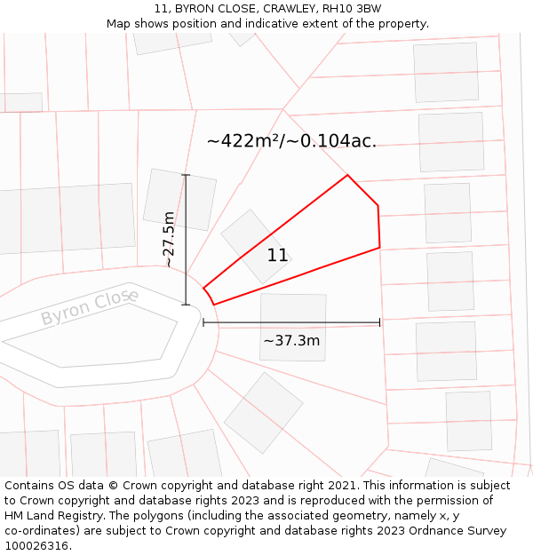 11, BYRON CLOSE, CRAWLEY, RH10 3BW: Plot and title map