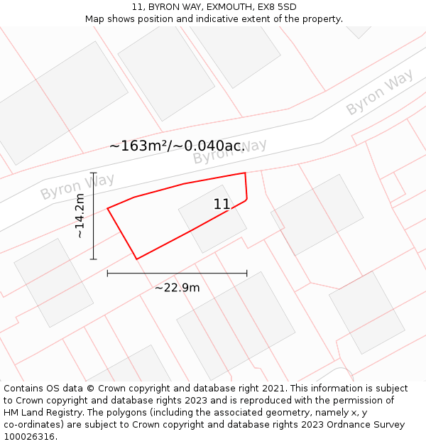 11, BYRON WAY, EXMOUTH, EX8 5SD: Plot and title map