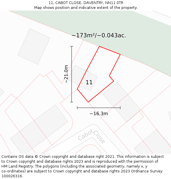 11, CABOT CLOSE, DAVENTRY, NN11 0TR: Plot and title map