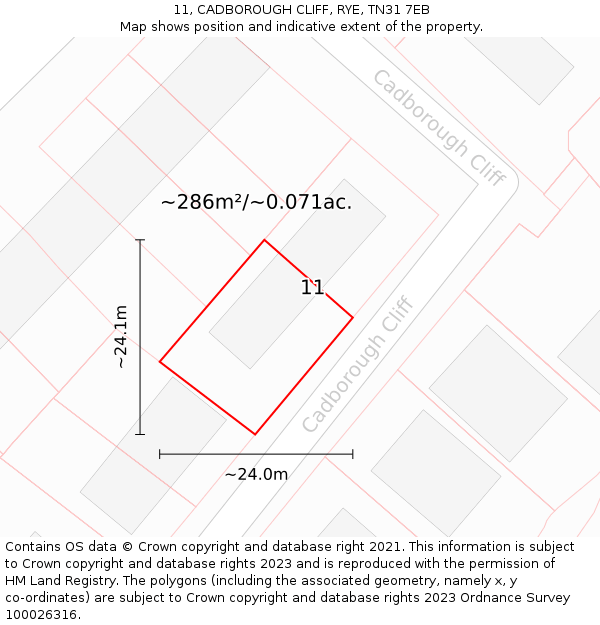 11, CADBOROUGH CLIFF, RYE, TN31 7EB: Plot and title map