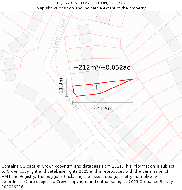 11, CADES CLOSE, LUTON, LU1 5QQ: Plot and title map